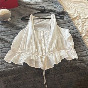 Old Navy White Ruffle Hem Blouse with tie to cinch waist